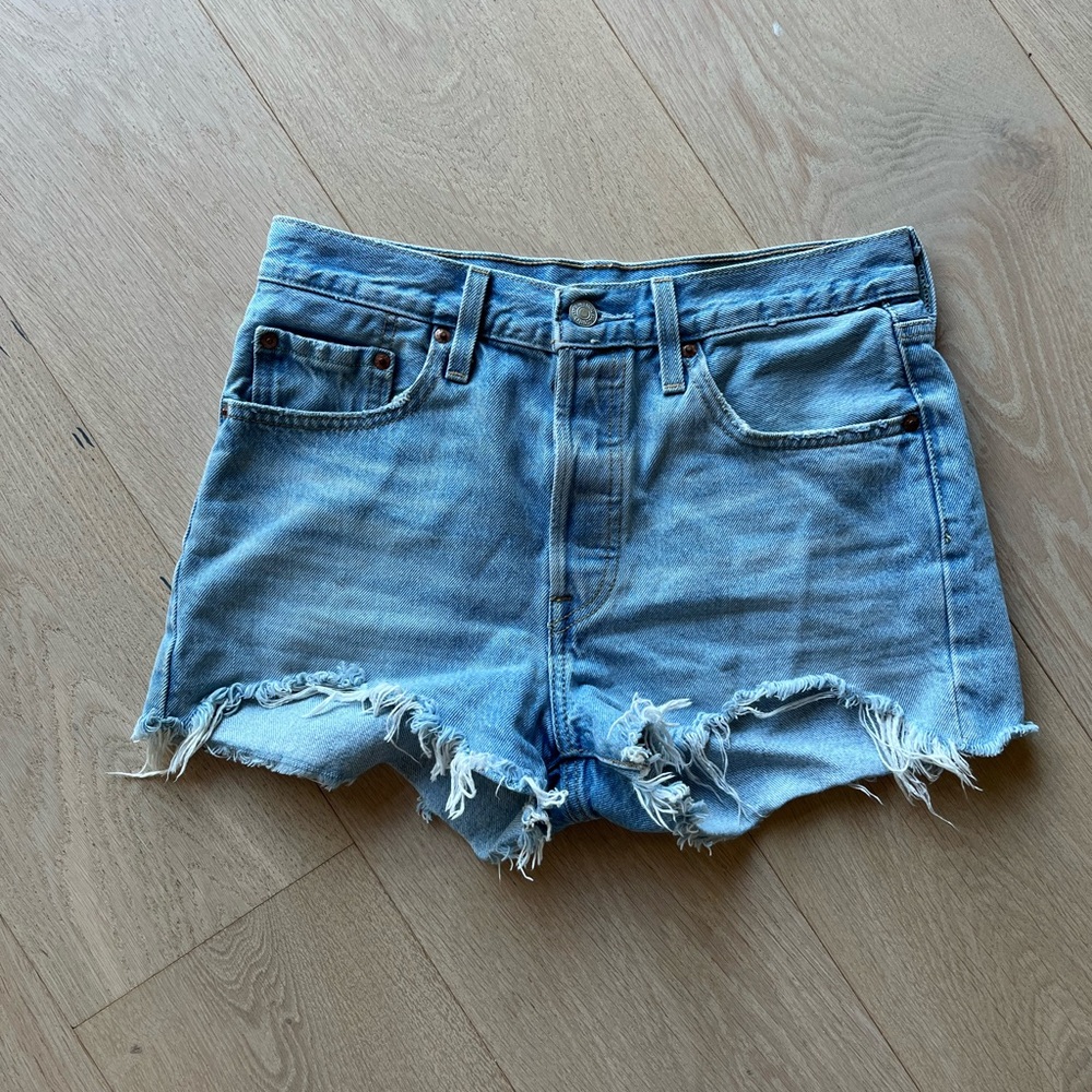 Levi's 501 Light Blue Distressed Denim Cutoff Shorts